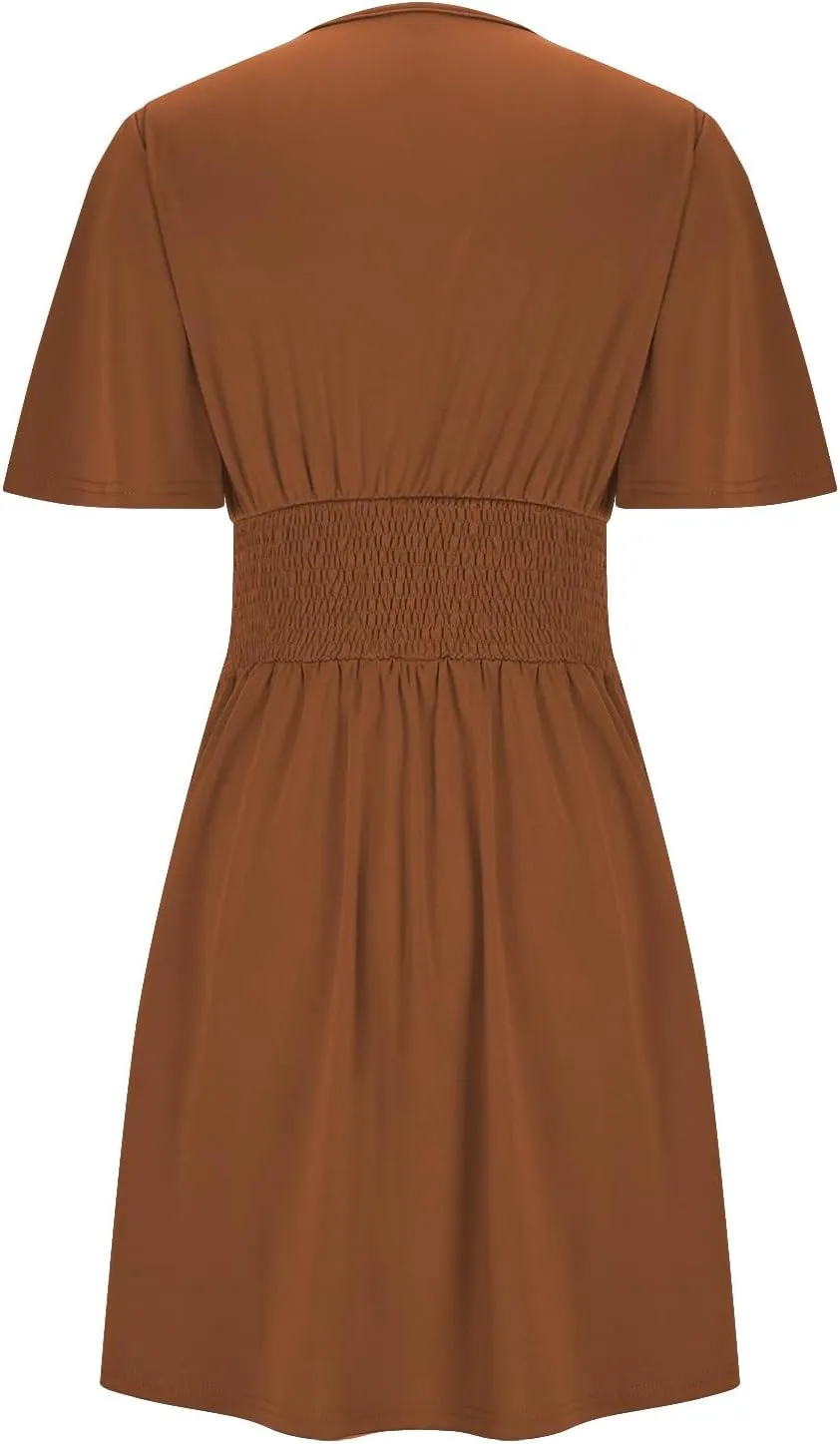 Women Summer Casual Beach Sundress Elegant Wrap Sexy V Neck Ruffle Sleeve Mini Dress 2025 Fashion Swing Dresses