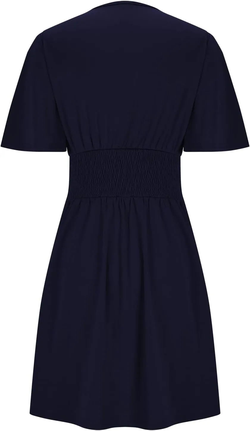 Women Summer Casual Beach Sundress Elegant Wrap Sexy V Neck Ruffle Sleeve Mini Dress 2025 Fashion Swing Dresses