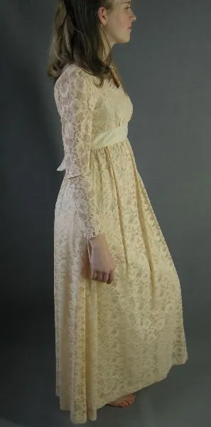 Women's 70s Dress Bridgerton Long Maxi Empire Waist Vintage Lace Boho Extra Small to Small Candi Jones VFG