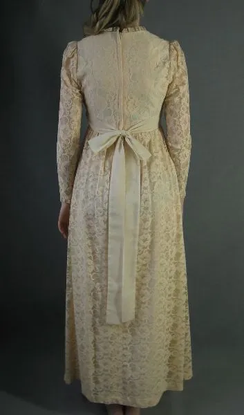 Women's 70s Dress Bridgerton Long Maxi Empire Waist Vintage Lace Boho Extra Small to Small Candi Jones VFG