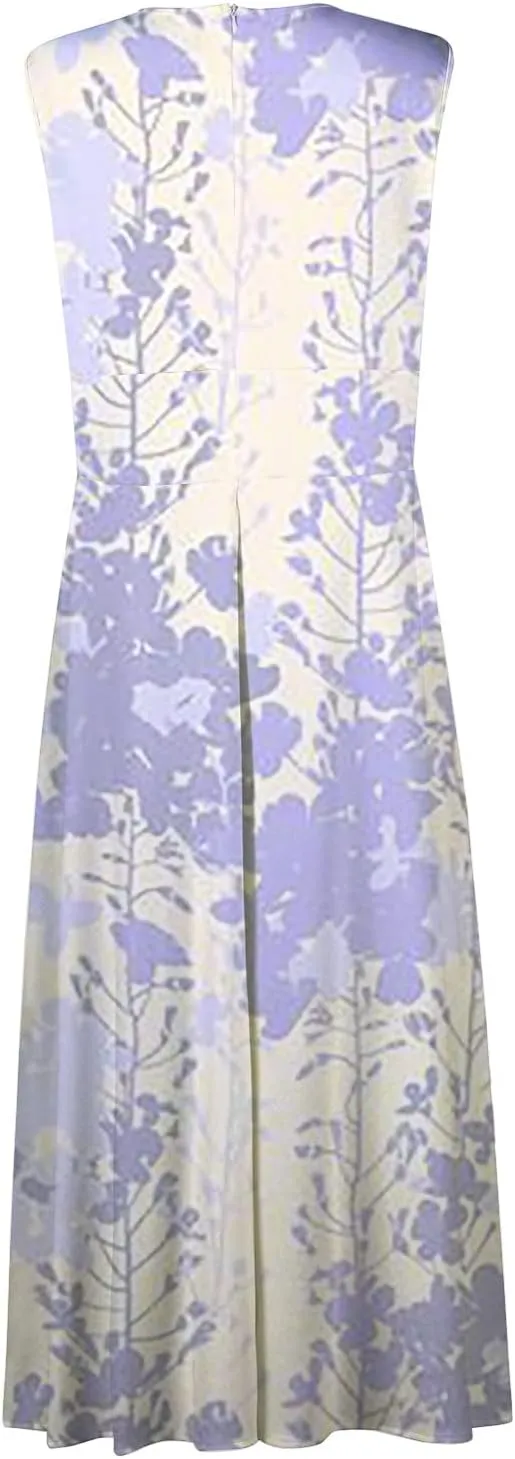 Womens Dresses Flowy Ruched Floral Print Beach Dresses Sleeveless Wrap V Neck Maxi Dress Elegant Sundresses