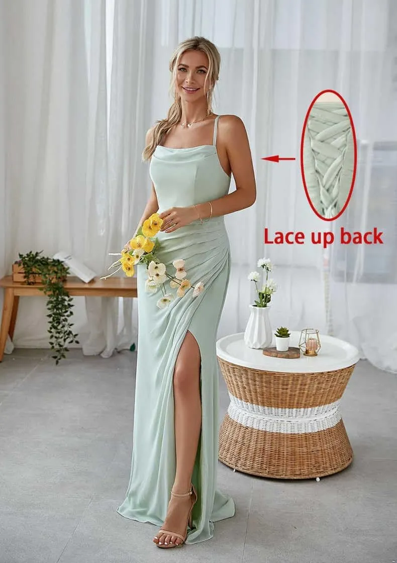 Women's Mermaid Bridesmaid Dresses for Wedding Long Chiffon Formal Evening Gowns with Slit