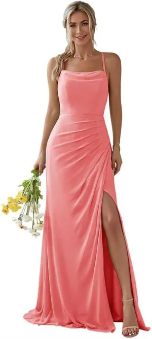 Women's Mermaid Bridesmaid Dresses for Wedding Long Chiffon Formal Evening Gowns with Slit