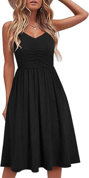 Womens Summer Casual Sundresses Solid Boho Maxi Dresses Tank Dress Vest Sling Dress Vacation Mini Dress