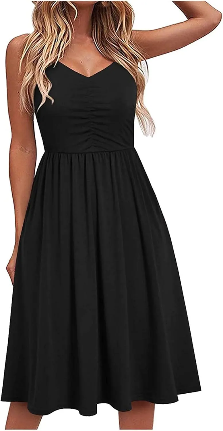 Womens Summer Casual Sundresses Solid Boho Maxi Dresses Tank Dress Vest Sling Dress Vacation Mini Dress